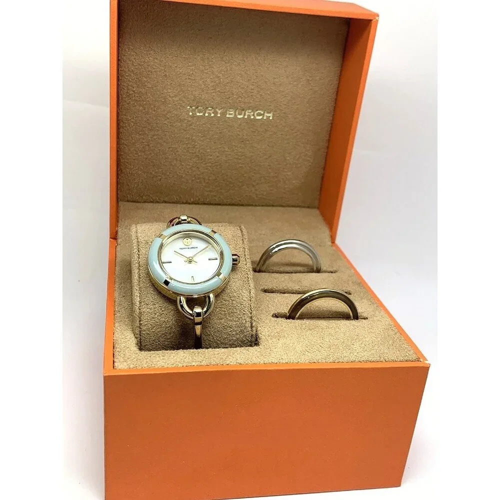 Tory Burch Women's Watch TBW6019 Gold Mother of Pearl Dial Interchangeable Bezel